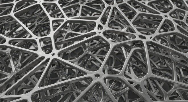 Intricate metallic lattice forms a complex abstract background.