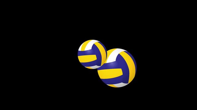 A simple animation of two volleyballs bouncing and rotating on a deep black background.