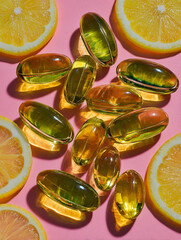 yellow pills on white background