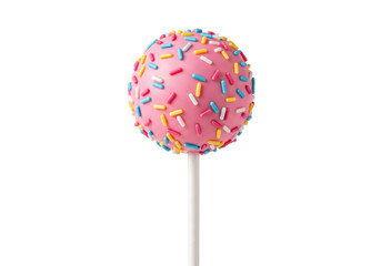 Pink cake pop with colorful sprinkles isolated on white, sweet dessert for party and celebration PNG