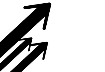 上昇イメージの黒色の矢印のイラスト。背景素材。