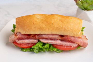 spam , bacon, tomato  on a sub roll