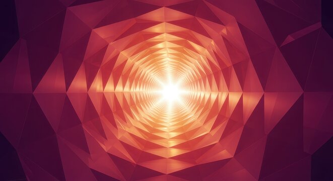 Bright tunnel with geometric patterns recedes into glowing light. - Powered by Adobe