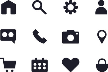 Minimalist flat UI and UX icon set for web and mobile applications. Modern icon symbols for digital interfaces, dashboards, and software design. Clean and professional flat style collection.
