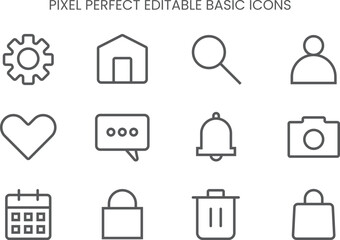 Collection of essential user interface line icons designed for web and mobile applications. Minimal and modern outline symbols for UX, UI, and app development projects, perfect for dashboards, website