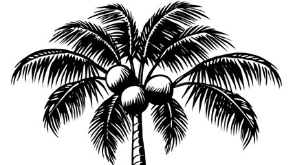 Obraz premium Black and white illustration of a coconut palm tree with coconuts