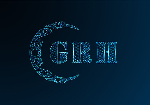 Low poly letter logo GRH design. GRH letter logo low poly vector design on blue color gradient background. GRH logo low poly design