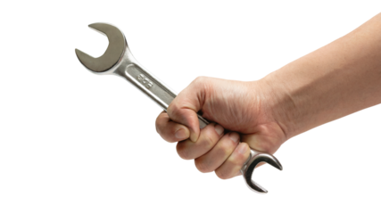hand holding a wrench. Isolated on transparent background, png