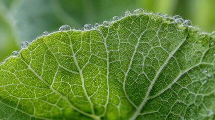 Closeup green leaf with water drops