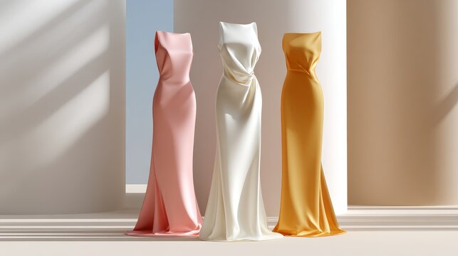 Elegant wedding dress boutique featuring chic gowns for brides ceremony preparation minimalist environment - Powered by Adobe