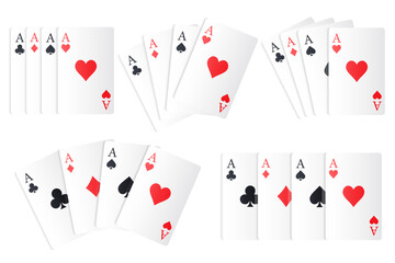 Vector set of ace card suits, playing card symbols, aces, and card suit icons. Concept for gambling, poker, and other games. Element for your design.