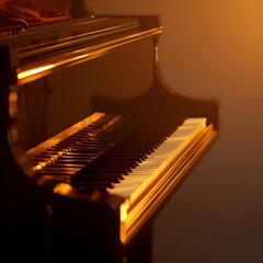 a piano under a warm light