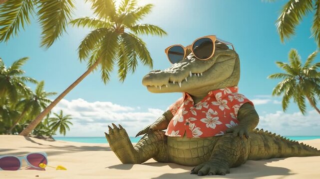 Cool Crocodile Vacation - A Relaxing Beach Day in Paradise.