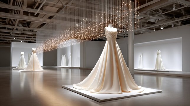 Elegant wedding dress showcase at boutique tailored for brides stunning ceremony atmosphere enchanting viewpoint