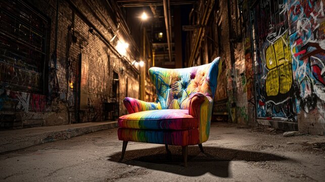 Colorful chair urban alleyway