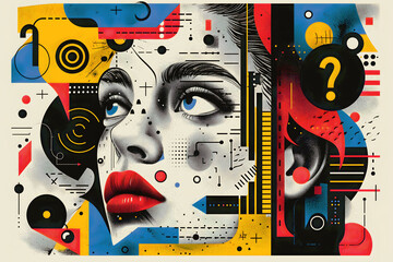 Overthinking, depression, anxiety – conceptual illustration symbolizing emotional overload, burnout, inner conflict and mental health struggle through a fragmented, modern human figure. 