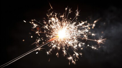 Obraz premium Festive Sparkler Bursting with Light Against Dark Background, Celebrating New Year's Eve or Special Occasions