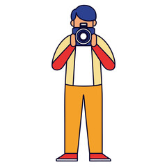 Colorful flat illustration of a person with a camera, representing the artistic concept of photography as a hobby for capturing and preserving visual memories