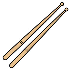 Two wooden drumsticks crossed with a white background, vector illustration for music and performance
