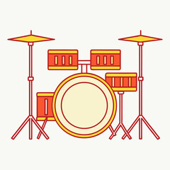 Set of drums and cymbals, a musical instrument on a white background, vector illustration