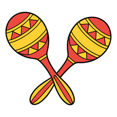 Festive red and yellow maracas illustration, a symbol of Latin music, rhythm, and cultural celebration