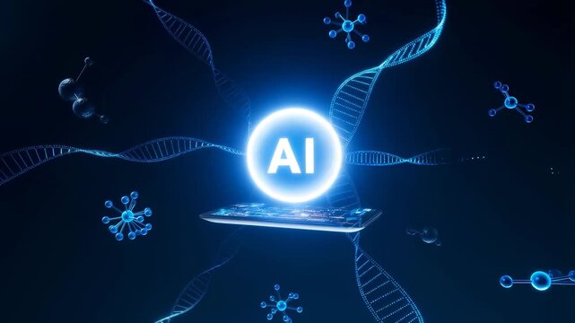 advanced AI technology theme with intertwining DNA helixes