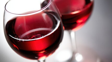 Elegant Close-Up of Two Glasses Filled with Rich, Red Wine Showcasing Sophistication and Celebration