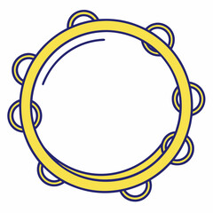 Tambourine Illustration A cheerful yellow musical instrument with jingles, perfect for rhythmic music and sound effects