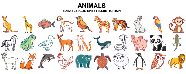 Animal Icon Set A Diverse Collection of Wildlife Illustrations for Design and Educational Purposes