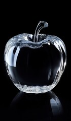 A crystal apple made of glass, filled with water and an empty space 