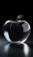 A crystal apple made of glass, filled with water and an empty space 