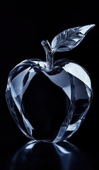 A crystal apple, with sharp edges and curves, is set against the pure black background