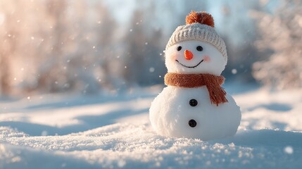 Fototapeta premium smiling snowman outdoor, winter sunny day