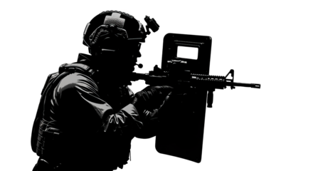 Soldier in tactical gear holding a rifle