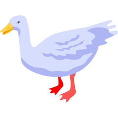 A Light Blue Goose With Red Feet Stands On A White Background With A Yellow Beak And A Simple Illustration Style