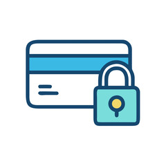 Credit card secured with a padlock, symbolizing online security and protection, 
