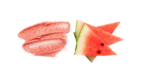 Red watermelon body scrub texture smear isolated