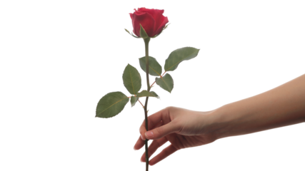  hand holding a red rose. Isolated on transparent background, png