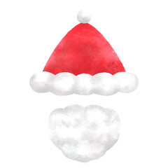 水彩風赤いサンタ帽と白ひげのイラスト