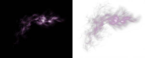 Abstract purple smoke overlay on contrasting backgrounds, showcasing ethereal wisps and flowing textures, ideal for creative design projects and visual storytelling