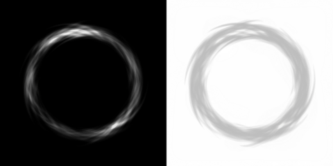 Abstract circular png overlay illustration with soft swirling edges on contrasting black and white backgrounds, ideal for creative design projects and visual storytelling