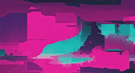 Abstract digital art with vibrant pink and teal geometric shapes.