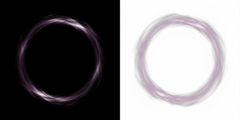 Abstract circular light overlay in soft purple hues on contrasting black and white backgrounds, ideal for creative design projects and artistic compositions