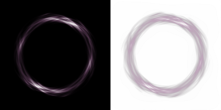 Abstract circular light overlay in soft purple hues on contrasting black and white backgrounds, ideal for creative design projects and artistic compositions