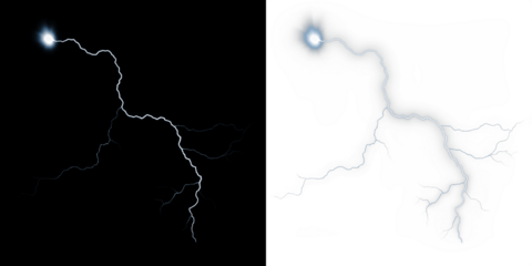 Lightning bolt graphic illustration on contrasting backgrounds, showcasing dynamic energy and movement, ideal for design projects, overlays, and creative applications with copy space
