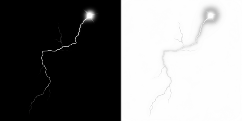 Lightning bolt illustration on contrasting backgrounds, showcasing dynamic energy and natural power, ideal for creative design projects and visual storytelling concepts