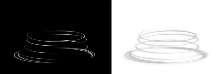Abstract circular png overlay design featuring smooth, flowing lines on contrasting black and white backgrounds, ideal for creative projects and visual storytelling