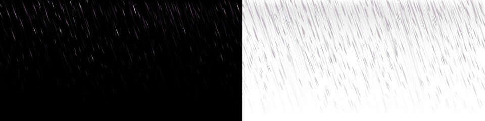 Black and white png overlay featuring a rain effect with vertical streaks, creating a dramatic atmosphere for design projects and enhancing visual storytelling with copy space