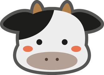 Cute cow face character illustration with bold lines, minimalist farm animal vector