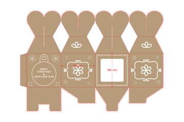 Decorative holiday gift box dieline mockup packaging template for invitation design
